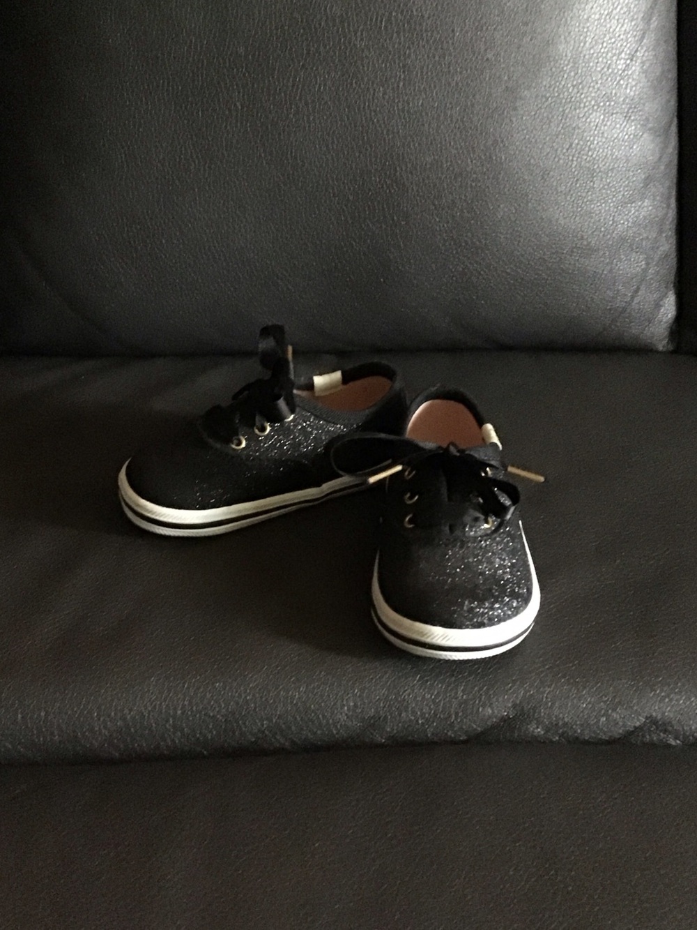 Kate Spade Keds, Baby Black Glitter Lace-Up Sneakers